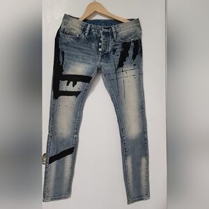 mnml Mens Jeans Button Fly with graphic paint